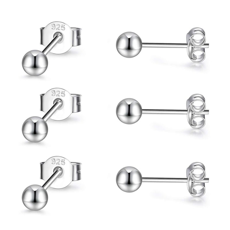 EPIRORA Sterling Silver Stud Earrings for Women Men- 3 Pairs 3mm Tiny Ball Stud Earrings Round CZ Earrings Pearl Earrings Set Cartilage Small Tragus Earrings - Image 1